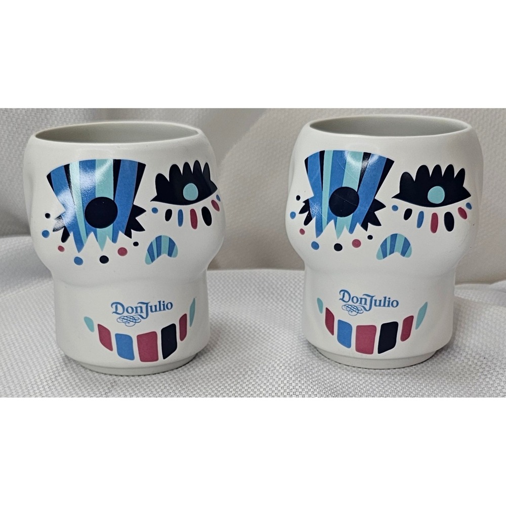 VTG Don Julio Tequila Skull Cups Set of 2 Claudio Limon Day of the Dead Ceramic